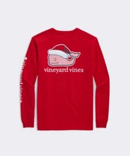 VINEYARD VINES Santa Whale Long Sleeve Pocket Tee Shirt Red Men’s Sz M *NEW*