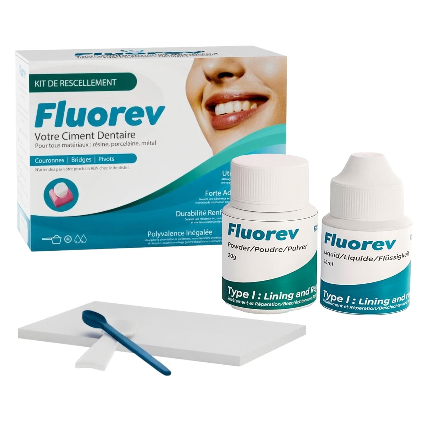 Ciment Dentaire FLUOREV Kit de Fixation Provisoire pour Bridge et Facette