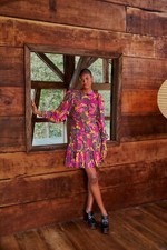 Farm Rio Yellow Fruit Dream Long Sleeve Mini Dress Size Medium Retail $265