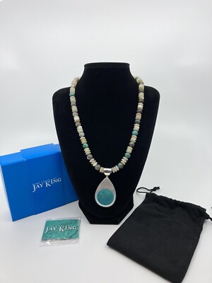 Jay King Mine Find Chrysocolla & Mother of Pearl Pendant Necklace 18'' 385099 NIB