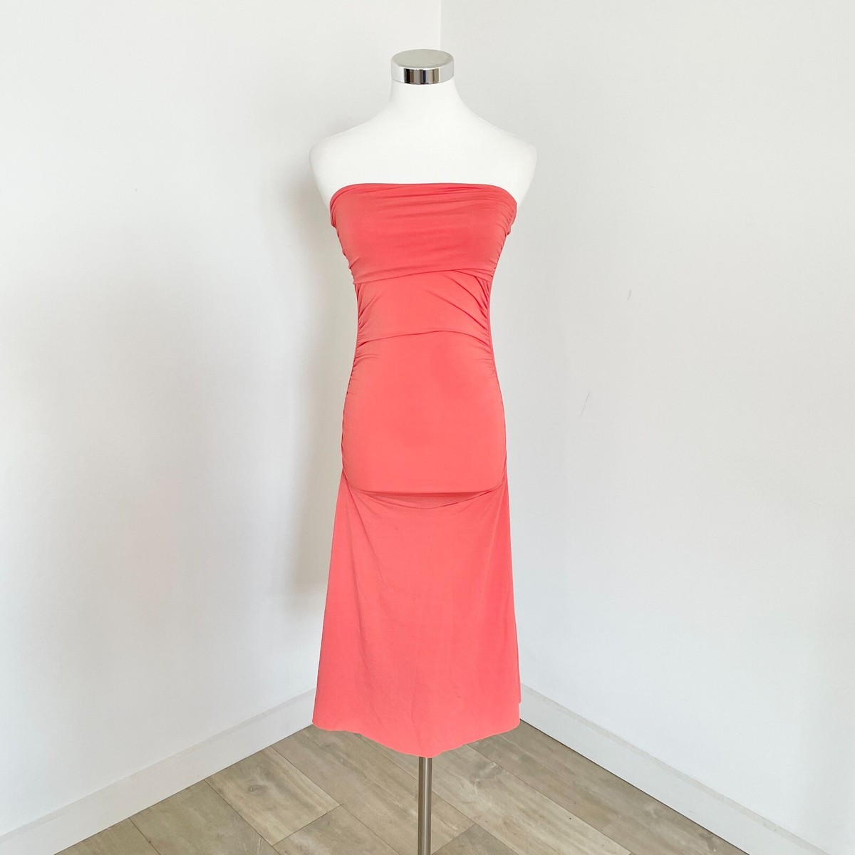 Kookai Dress Size AU 10 Strapless Coral Pink Ruched Sides A-Line