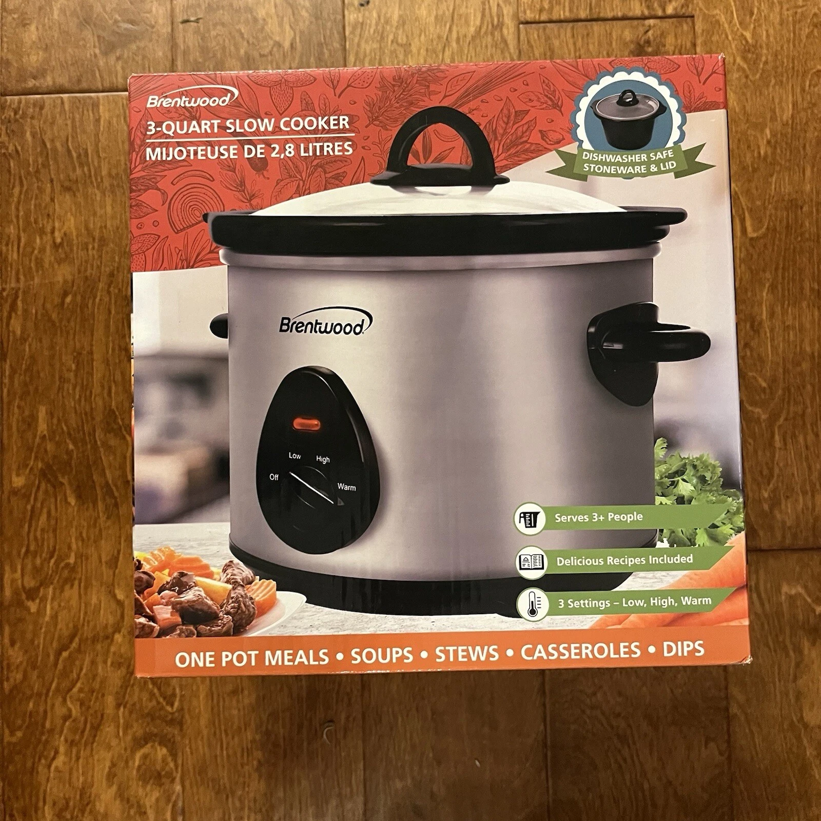 BRENTWOOD 3-Qt 170-Watt Stainless Steel Slow Cooker (Metallic) Unopened Box