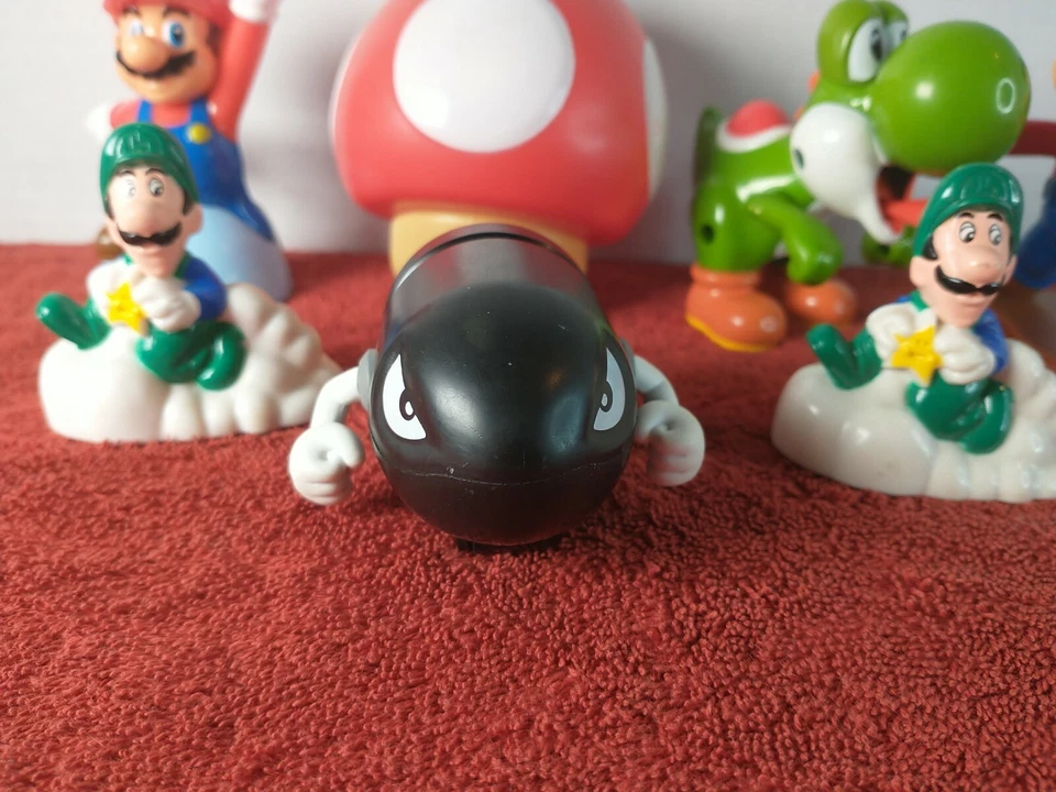 Nintendo Super Mario Figures Yoshi Red Mushroom Luigi Mario Bullet Bill 7 PC LOT - Image 2 of 4