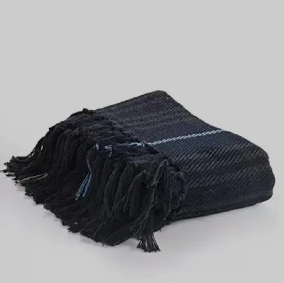 Indian Style Handmade Throw Hand Block Print Beige Mud Cloth Sofa Blanket Throw - Image 2 of 4