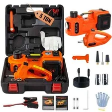 Electric Hydraulic Car Floor Jack 5 Ton 12V w/ Impact Wrench &Tire Inflator Pump