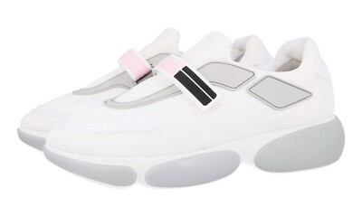 PRADA CLOUDBUST SNEAKERS SHOES 1E293I WHITE GREY NYLON NEW US 7 EU 37