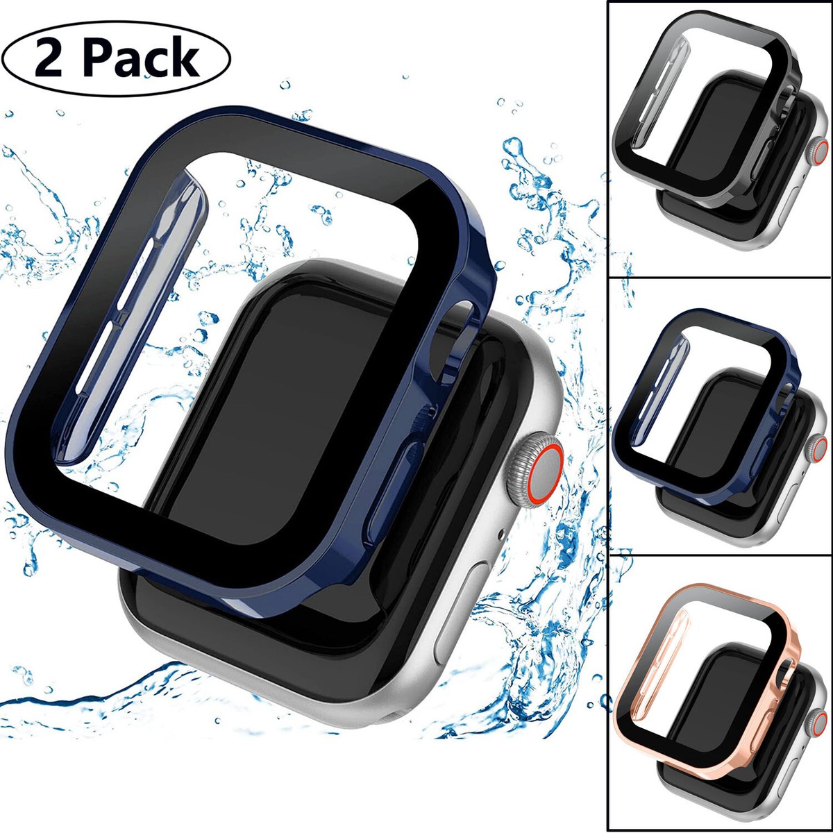 Pack For Apple Watch Series Screen Protector Waterproof Case 41/45mm  Cover
