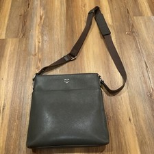 MCM Charcoal Gray Leather Large Messenger Bag