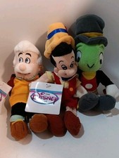 The Disney Store Pinocchio, Geppetto, Jiminy Cricket 8" Mini Bean Bag Plush Set