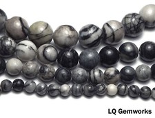 15" Strand BLACK STRIPE JASPER 4-6-8-10mm Round Beads NATURAL USA-No Tariff