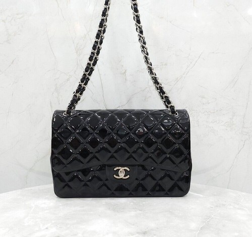 CHANEL Classic Black Pendant Chain Flap Bag Large Silver 20 Series 154504291
