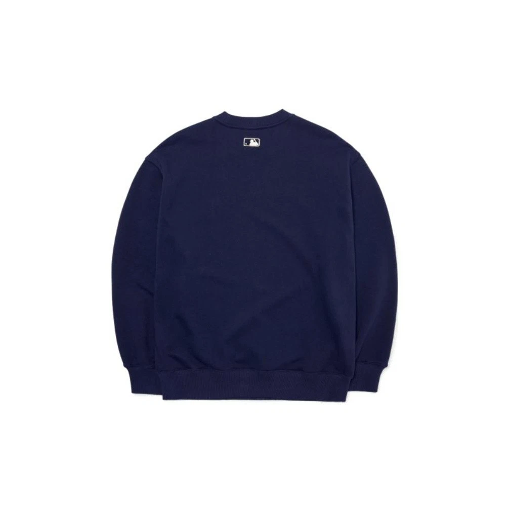 Solid Color Logo Print Sports Crewneck Sweatshirt Unisex in Navy Blue