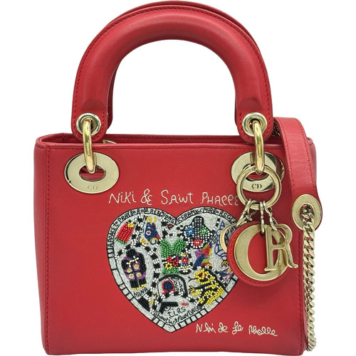 DIOR Lady Dior Mini Red Leather Shoulder Bag #OKB2426