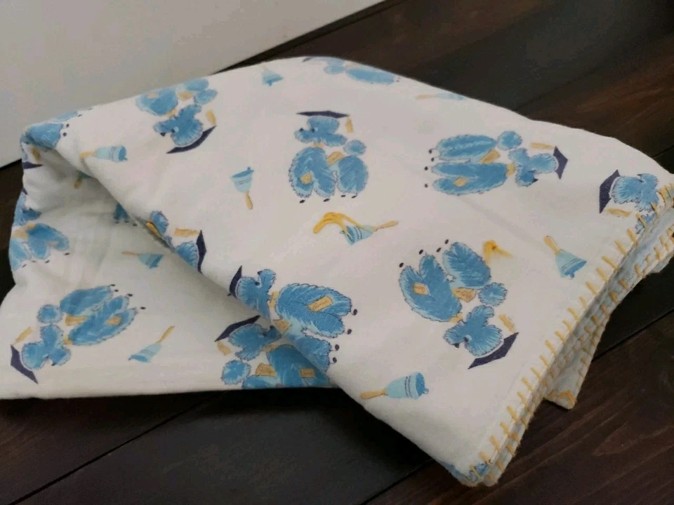 Manta bebé vintage hecha a mano franela caniche borde bordado azul suave Foto 2 de 4