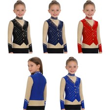 Girls Boys Long Sleeve Figure Skating Top Athletic Training Performance Outfits