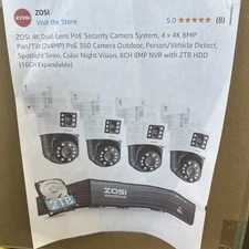 ZOSI 4K Ultra HD Camera System 4K Video NVR with 2TB HDD 4pcs 8MP IP66 New!!!