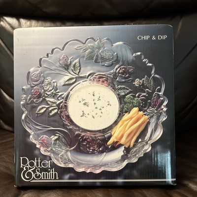 Potter & Smith Chip & Dip Platter Glass Rose Pattern