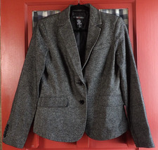 New York Co Classic Gray Tweed Button Front Long Sleeve Blazer Jacket Size 8