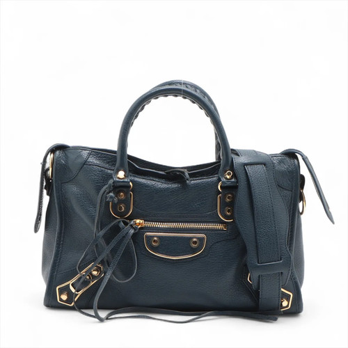 Balenciaga Classic metallic edge city Leather 2 Way Handbag Navy Blue 432831 Mir