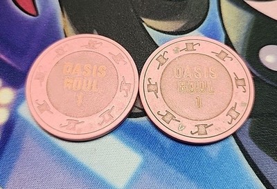 Oasis Roulette Table 1 Mesquite, Nevada Poker Gaming Casino Chip  Pink & Gold $1