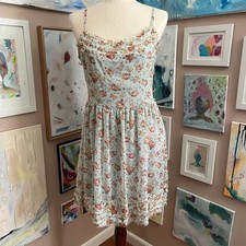 Willow & Clay Blue Floral Lace Trim Babydoll Dress Cottagecore Coquette Size L