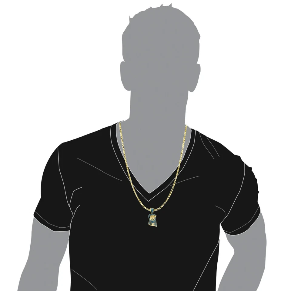 Colgante Mini Diamante Cabeza de Jesús Oro Sólido 10K 1/2 quilate Diamantes Azules para Hombre Foto 4 de 4