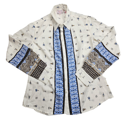 Vintage Panhandle Womens Large Button Western Shirt Tepee Arrow & Feathers Print