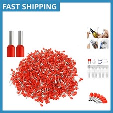 1000 Red Insulated Crimp Pin Terminals, AWG 18 - Durable Copper Connectors