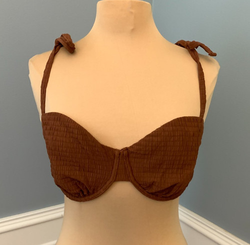 Abercrombie & Fitch Bikini Top Womens M Curve Love Tie-Strap Underwire Brown