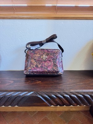 Patricia Nash Floral Tapestry Leather Bag Vintage Style Purse Brown Burgundy