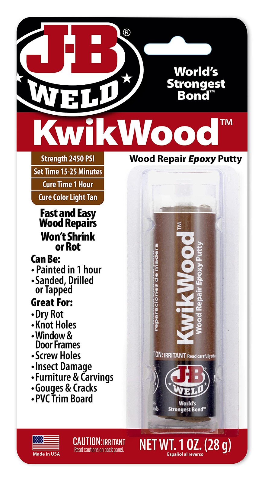 J-B Weld Tan KwikWood 1 Oz Epoxy Putty for Wood Repair-image