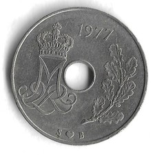 1977 Denmark 25 Ore World Coin - KM# 861