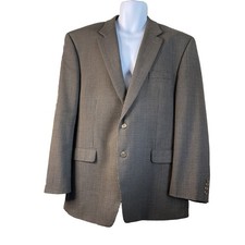 Chaps Mens 46R Blazer Brown Houndstooth 100 Wool Two Button Sport Coat