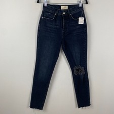 Free People We The Free Skinny Jeans Womens 25 Distressed Raw Hem Dark Wash
