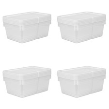 Set of 4 12 Quart Storage Boxes Clear Plastic Storage Bin W/ Snap-On Lid White