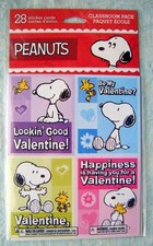 Peanuts Snoopy 28 Valentine's Day School Sticker Cards New AGC 5/0315 