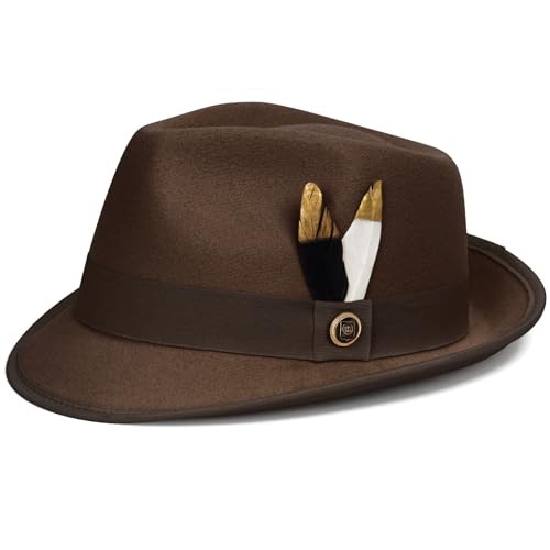 Fedora Hats for Men & Women Short Brim Felt hat Trilby Fedora Medium Brown-image