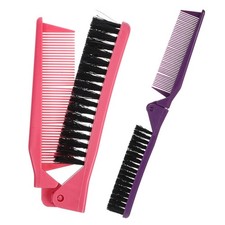 2 Pack Folding Hair Brush and Comb Combo Portable Travel Size Foldable Brush ...