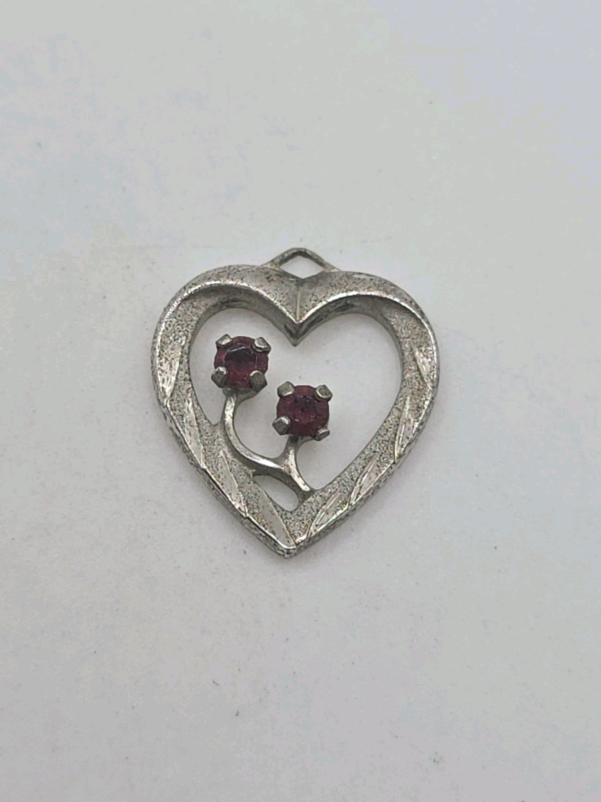 Vintage Sterling Silver 925 Garnet Heart Charm Pendant