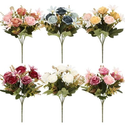Realistischer Seidenblumenstrauß mit Kamelie Rose und Chrysanthemen Kugel Desig
