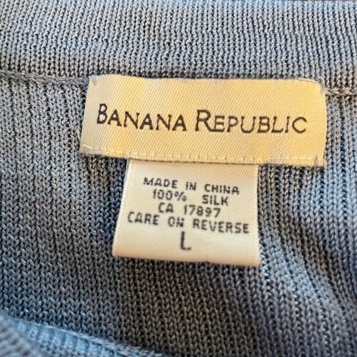 Banana Republic 100% Silk Sweater Top Blue Ribbed Knit Short Sleeve Large Office - Picture 4 of 5