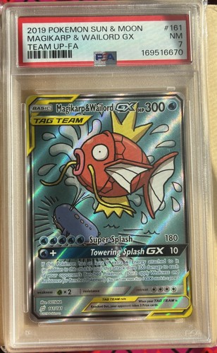 🐡 2019 POKEMON MAGIKARP & WAILORD GX #161 SUN & MOON TEAM UP FULL ART PSA 7