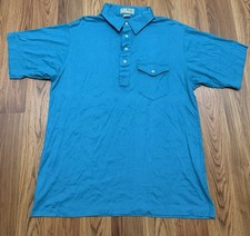 L.L.Bean Polo Shirt Mens Large Vintage Lisle Flap Pocket Made In USA Teal