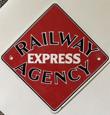 Vintage Railway Express Agency Sign Railroad Metal/ Porcelain Diamond Shape