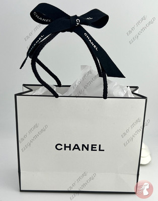 Chanel Small Empty Gift Bag White Paper Classic Black Logo L 5.5 x H 4.5 x D 2''