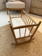 Vintage 1980s Wooden Dolls Rocking Cradle / Cot – Traditional Toy Bed