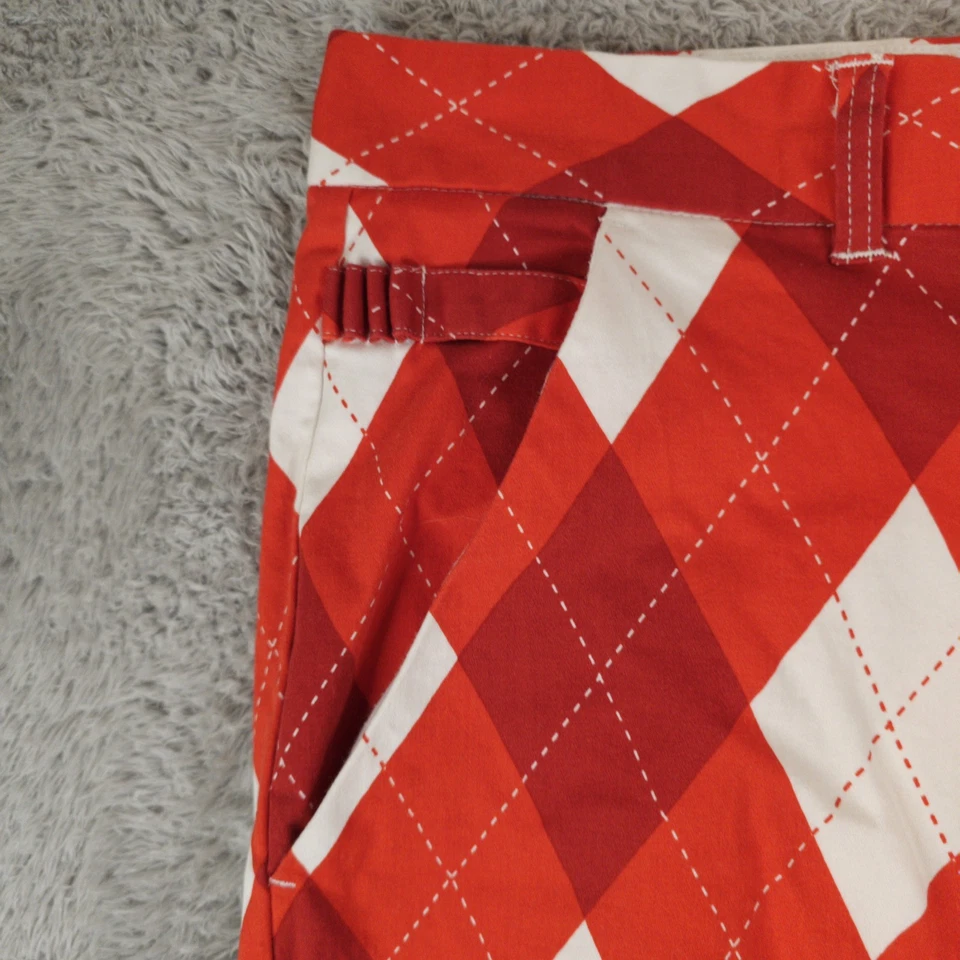 Royal & Awesome Mens 44 Red Argyle Pattern Print Golf Shorts Preppy - Image 3 of 4
