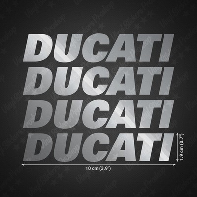 Kit 4 DUCATI stickers glossy silver 4'' vinyl custom letters tank tuning decal