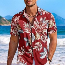 Red Tropical Leaf Hawaiian Shirt Unisex Tropical Holiday Beach Shirts Family