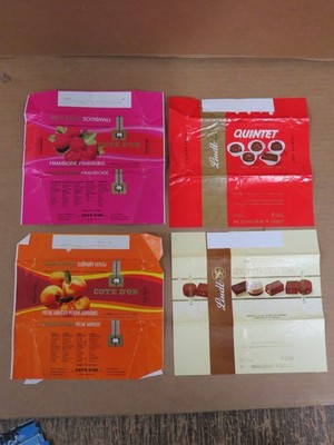 Lot of 4 Vintage 1970s European Cote D'Or and  Lindt Chocolate Candy Wrappers